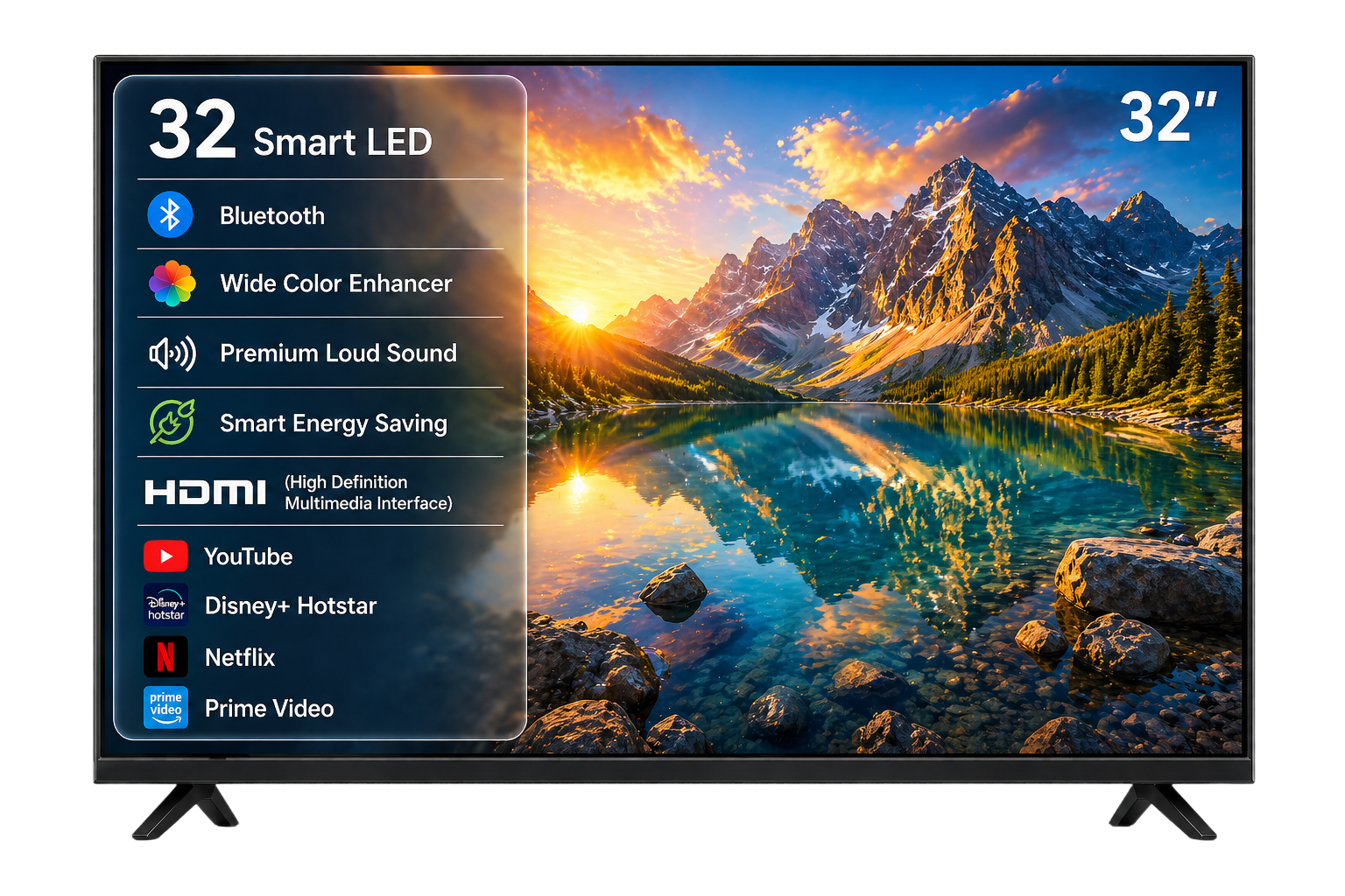 32-Inch Bluetooth LED TV with Built-In Woofer, Full HD Features, and Gaming Mode