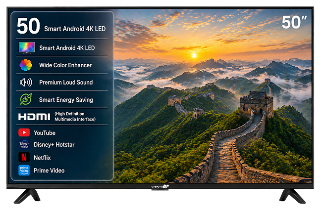 50-Inch Smart Android Ultra-HD LED TV with Quad-Core Processor, 3x HDMI, 3x USB