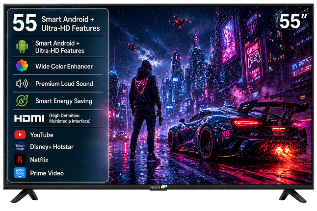 55-Inch Smart Android LED TV with Ultra-HD Features, Quad-Core Processor, Triple HDMI