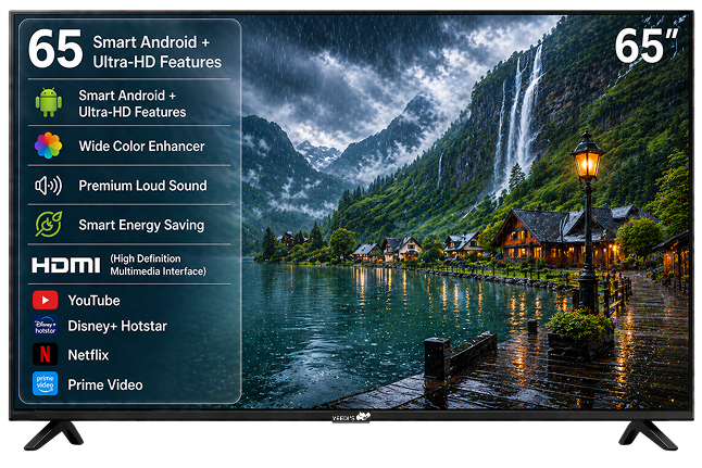 65-Inch Smart Android 4K Ultra HD LED TV with Quad-Core Processor, & 15W Audio